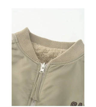 Reversible fur-lined bomber jacket