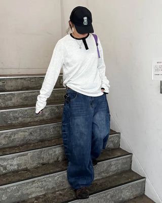 (Unisex) Washed Balloon Denim Pants