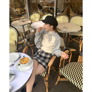 Wool check mini skirt