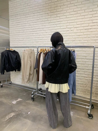 [NEVERSEEZ] Stand Collar Oversized PU Jacket