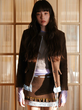 [Moromoro2] Asymmetric Collar Layered Knit  Sweater