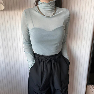 Colorful sheer turtleneck