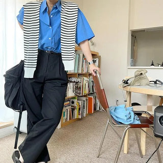 Striped faux shoulder knit
