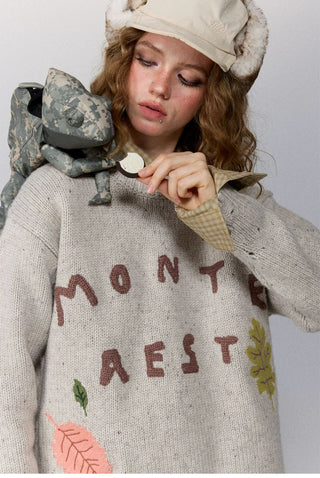 [Monterest] Distressed Crewneck Embroidered Sweater