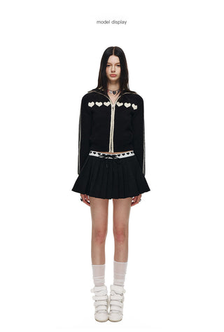 [NECY] Sweet Heart Jacquard Zip Cardigan