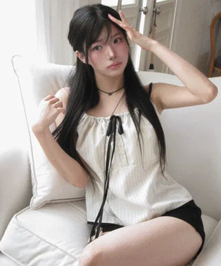 Liu Shirred Stripe Sleeveless Blouse
