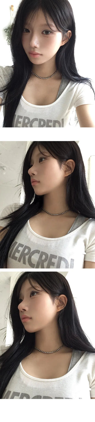 33 See-through U-neck Line Short Sleeve T-shirt - 3 colors