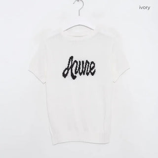 Lettering Short-Sleeve Knit Sweater