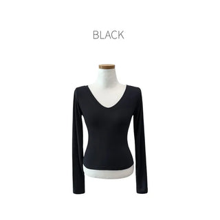 [6 colors] Slim V-neck long-sleeve T-shirt