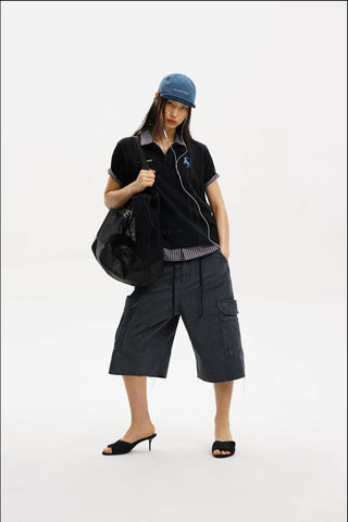 [MASONPRINCE] Distressed Cargo Capri Shorts