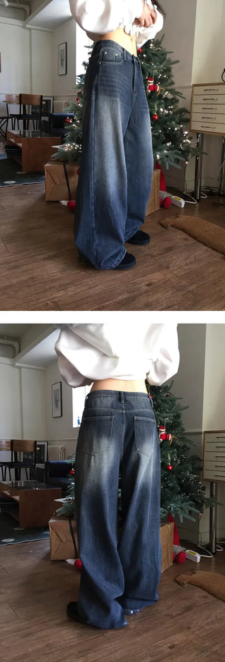 Folder Hem Snap Two-Way Faded Denim Pants - 4 Colors