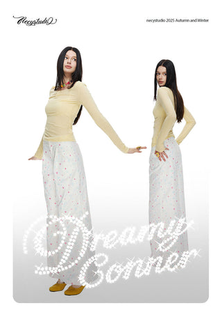 [NECY] Heart Cat Printed Wide Pants