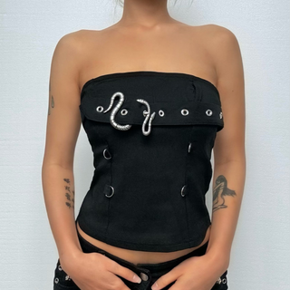 Metal chain buckle solid backless tube top