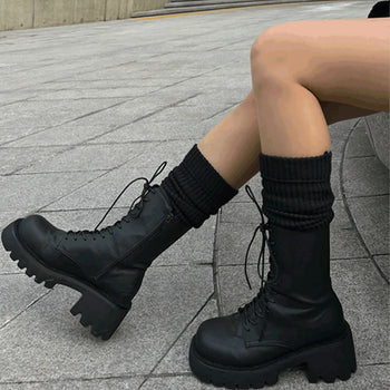 Strappy platform lace-up boots