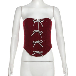 Bowknot glitter backless tube top