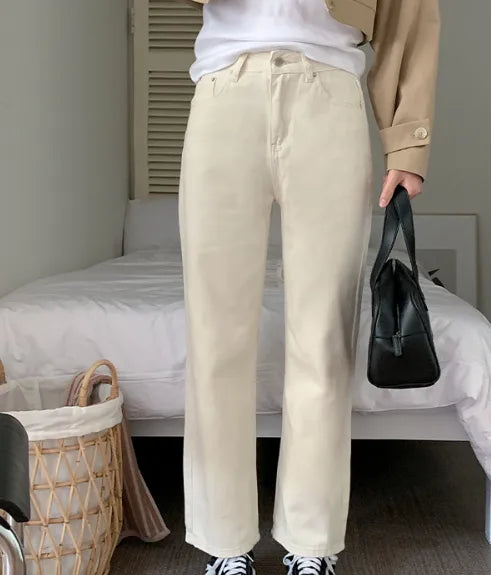 High-waisted long wide cotton pants