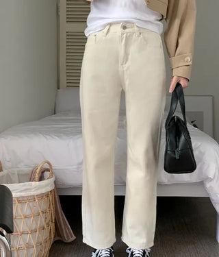 High-waisted long wide cotton pants