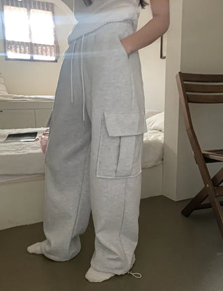 Fleece-lined cargo pocket 2-way string jogger pants