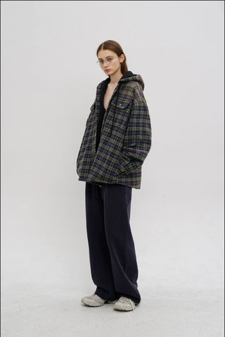 [MASONPRINCE] Faded Plaid Padded Hooded Shirt Jacket