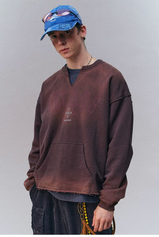 [Monterest] Washed Split-Neck Graphic Sweatshirt