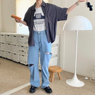 Side-cut denim pants