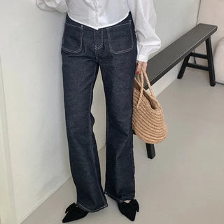 Raw denim bootcut denim pants