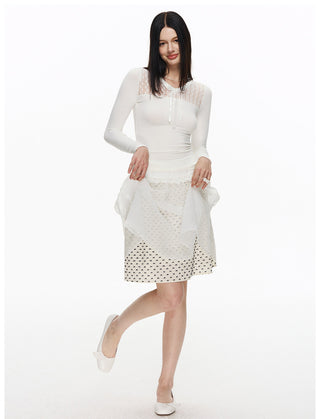 [NECY] Pure Floral Lace Ribbon Slim Top