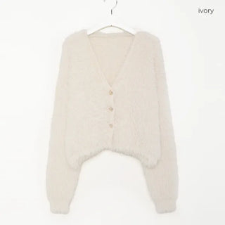 Cropped Shaggy Knit Cardigan