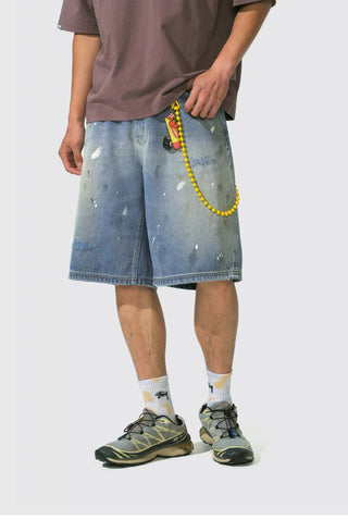 [Monterest] Paint Splatter Distressed Denim Shorts