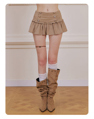 [NECY] Velvet Corduroy Double Breasted Miniskirt