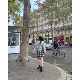 Wool check mini skirt