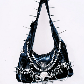 Skull applique rivet o ring handbag  | Festival Outfits Women