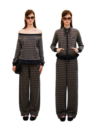 [Moromoro2] Tencel Linen Striped  Sweatshirt/Pants