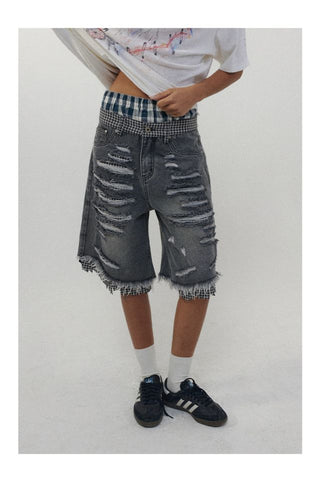 CONP Distressed denim half pants (gray)