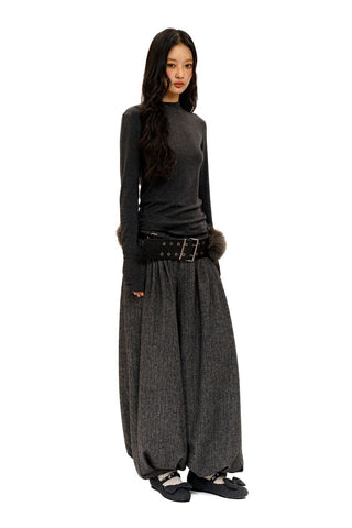 [Moromoro2] Wool Pleated Tapered Wide Pants