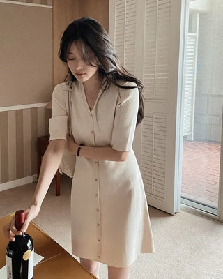 Special Rib Button Knit Dress