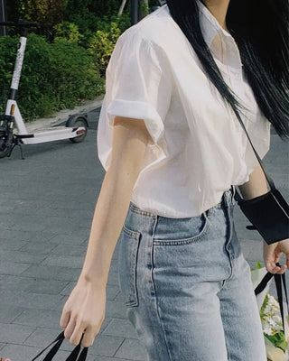 (7 colors) Double-stitched washed shirt