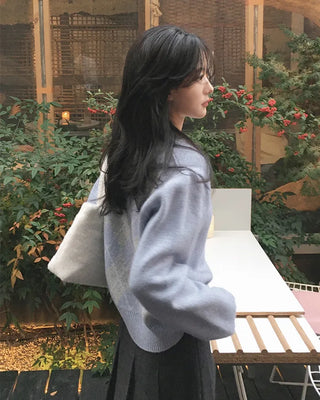 (3 colors) Back Point Argyle Cardigan