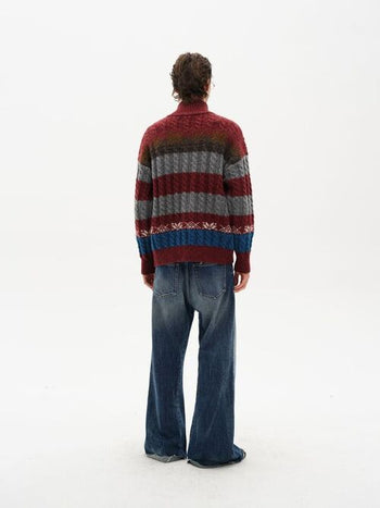[MASONPRINCE] Fair Isle Cable Knit Wool Blend Cardigan