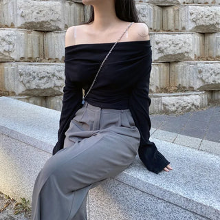 Autumn Asymmetrical Shirred Long-Sleeve T-Shirt