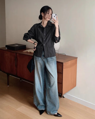 (set) Striped shirt & skirt set