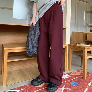 High-waisted semi-wide cotton pants