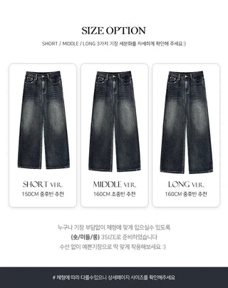 Folder Hem Snap Two-Way Faded Denim Pants - 4 Colors