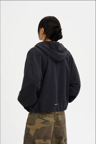 [MASONPRINCE] Boxy-Fit Hooded Zip-Up Cardigan