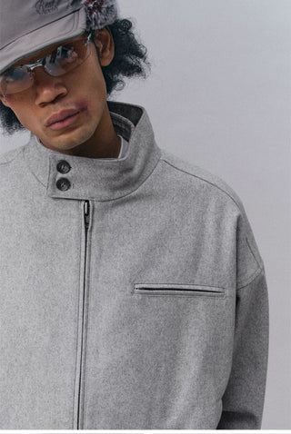 [Monterest] Wool Blend Stand Collar Harrington Jacket