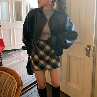 Leather blouson jacket