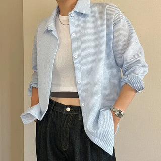 Cotton waffle striped shirt
