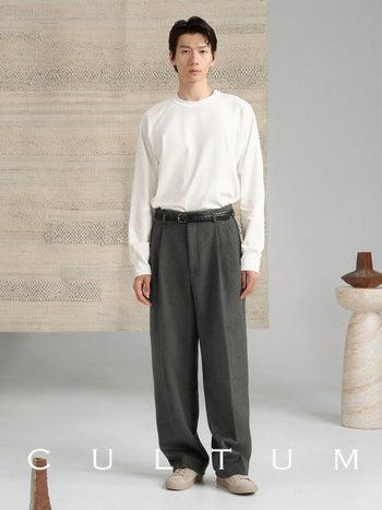 [CULTUM] Wool Blend High-Waist Tapered Trousers