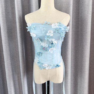 Flower applique backless corset tube top