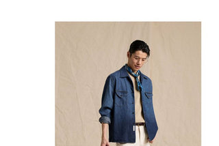 [CULTUM] Washed Gradient Cuban Collar Denim Shirt